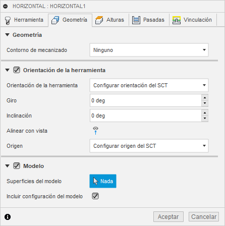 ficha geometría del cuadro de diálogo limpieza horizontal 3d
