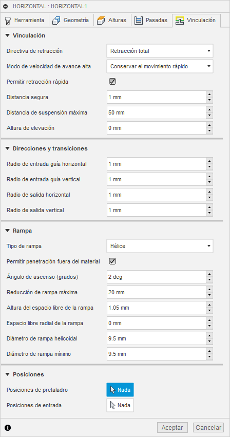 ficha vinculación del cuadro de diálogo limpieza horizontal 3d