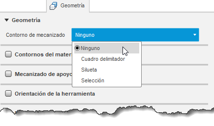 sección del cuadro de diálogo contorno de mecanizado