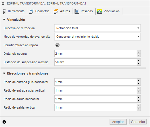 ficha vinculación del cuadro de diálogo espiral transformada 3d