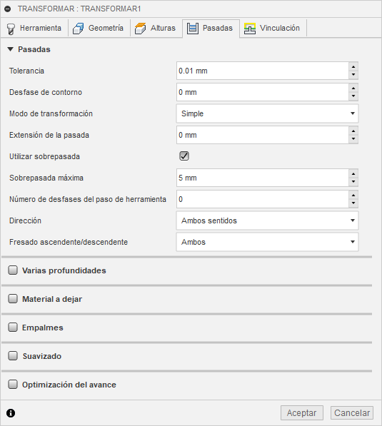 ficha pasadas del cuadro de diálogo transformación 3d