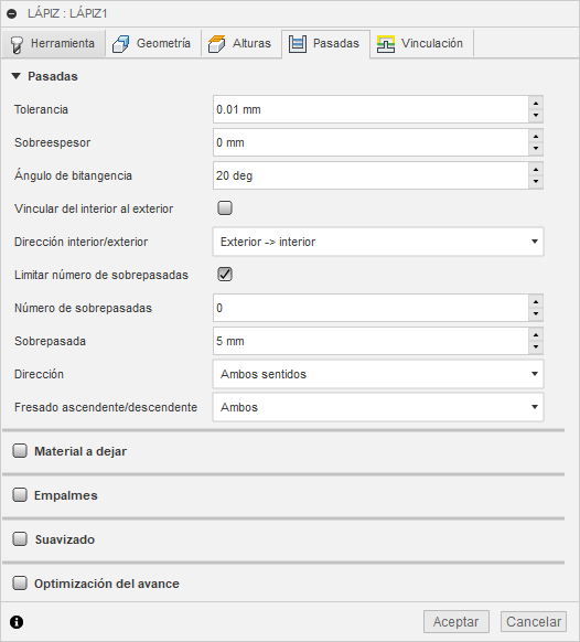 ficha pasadas del cuadro de diálogo lápiz 3d