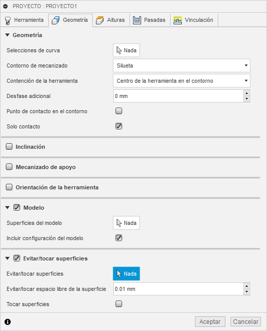 ficha geometría del cuadro de diálogo proyección 3d