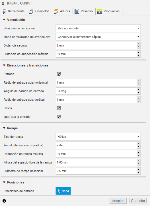 ficha vinculación del cuadro de diálogo acabado de rampa 3d