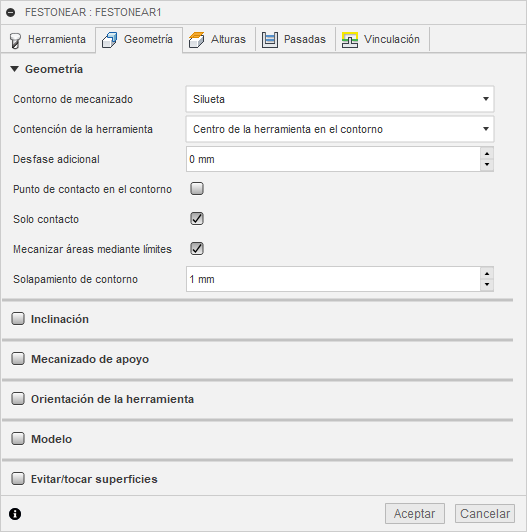 ficha geometría del cuadro de diálogo acabado festoneado 3d