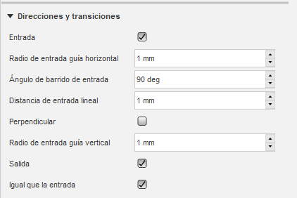sección del cuadro de diálogo direcciones y transiciones
