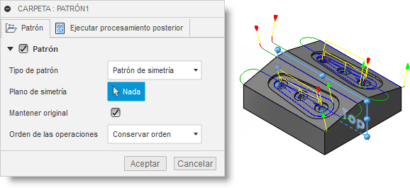 ficha patrón del cuadro de diálogo carpeta - selección de plano de simetría