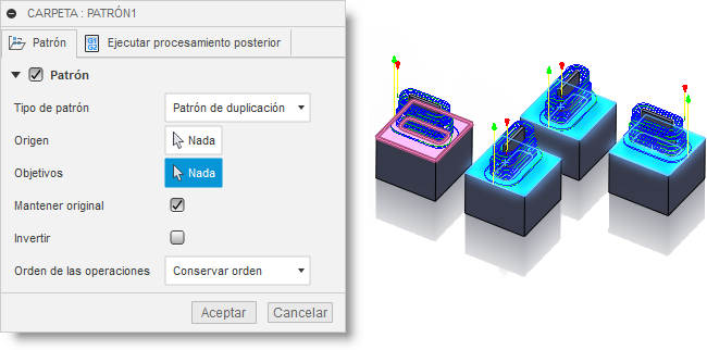 ficha patrón del cuadro de diálogo carpeta - selección de caras