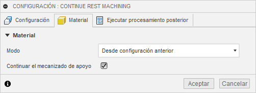 Mecanizado de apoyo entre configuraciones
