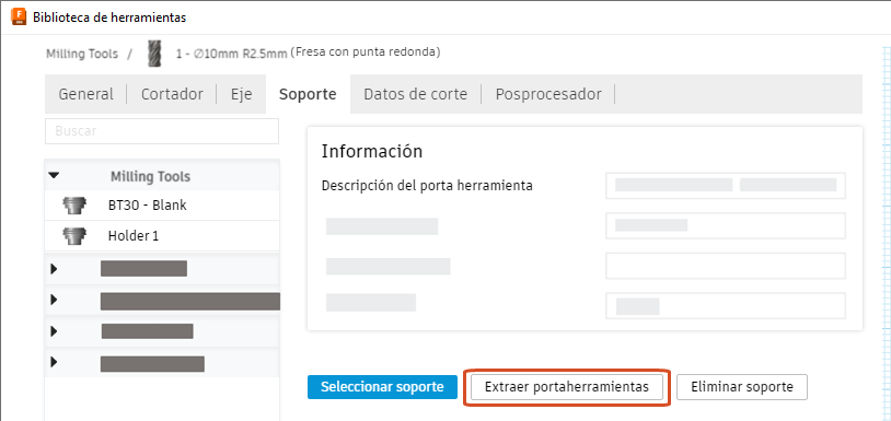 biblioteca de herramientas - administrar opciones