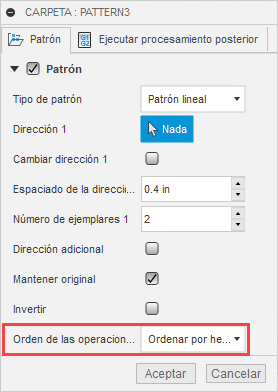 orden de las operaciones en el cuadro de diálogo Patrón de Carpeta