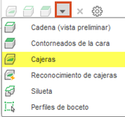 lista desplegable de selecciones de geometría