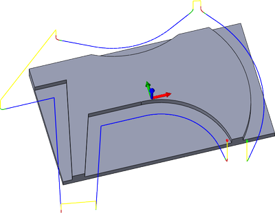Ruta de herramienta de contorno 2D con distancia de extensión tangencial de 15 mm