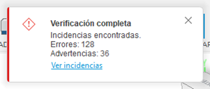 mensaje de incidencias encontradas