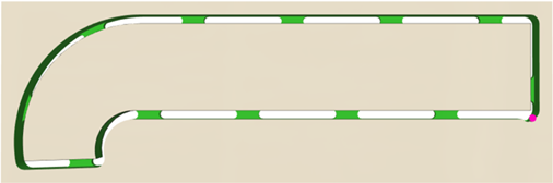 simulación de una ruta de herramienta de contorno 2D con fichas 
