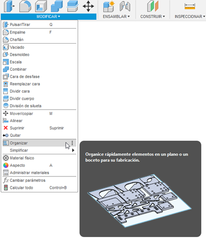 Organizar desde la ficha Sólido