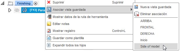 Menú contextual de vista guardada