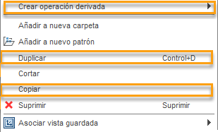 botón derecho del ratón al hacer clic en cualquier ruta de herramienta que muestre operaciones duplicadas y de copia y derivadas