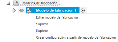 menú del botón derecho del ratón para modelos de fabricación
