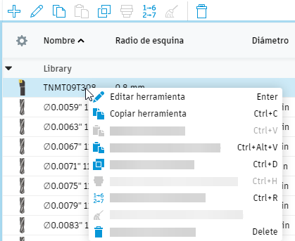 administrar opciones de herramienta