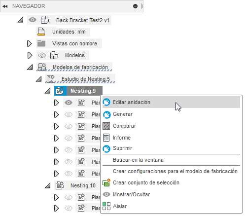 hacer clic con el botón derecho en nesting
