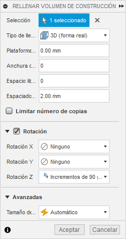 cuadro de diálogo Rellenar volumen de construcción