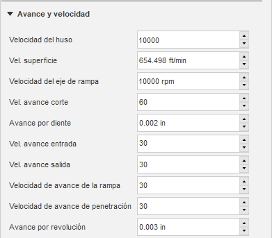Cuadro de diálogo Avance y velocidad