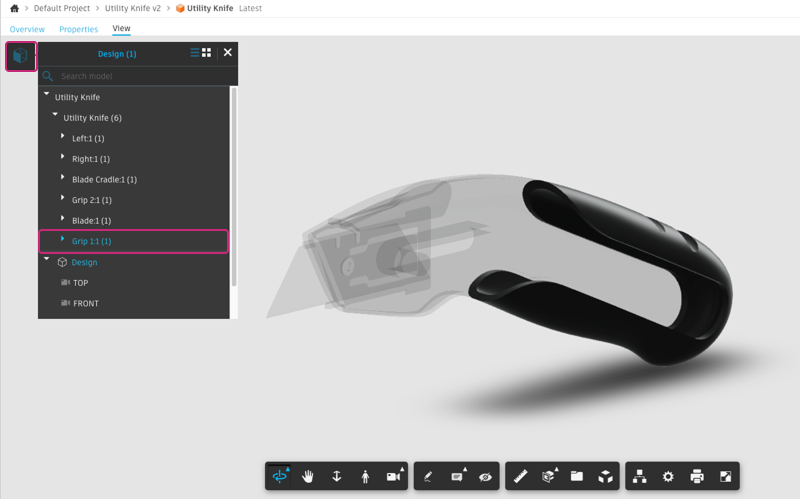 seleccionar diseño de piezas en el visor de fusion
