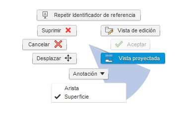menú de comandos frecuentes - anotación - arista, superficie
