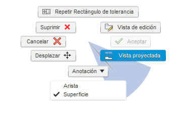 menú de comandos frecuentes - rectángulo de tolerancia
