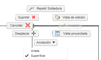 menú de comandos frecuentes - soldadura