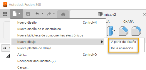 menú - nuevo dibujo