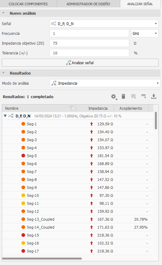 imagen de interfaz de usuario de análisis de impedancia