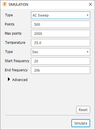 Cuadro de diálogo de simulación