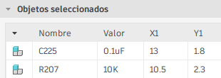 Objetos seleccionados