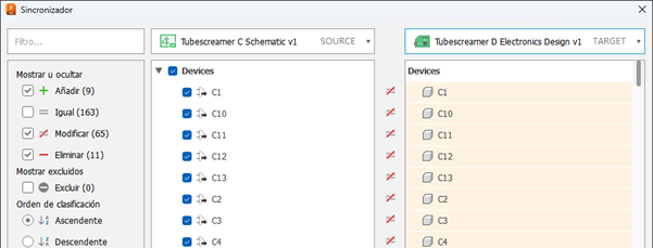 Cuadro de diálogo Sincronizar