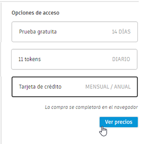 opciones de acceso: tarjeta de crédito