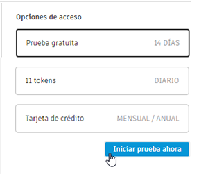 opciones de acceso: tarjeta de crédito