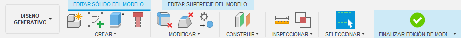 barra de herramientas de la ficha de editar sólidos del modelo