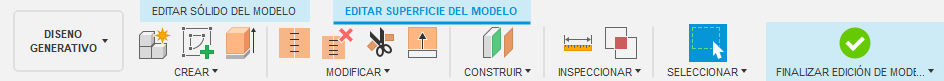 barra de herramientas de la ficha de editar superficie del modelo