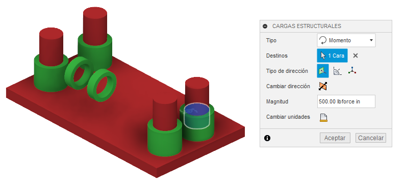 ejemplo de terminología de carga de momento