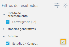 cuadro de diálogo de filtros de resultados: estado del estudio