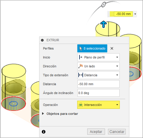 cuadro de diálogo de extrusión - pernos