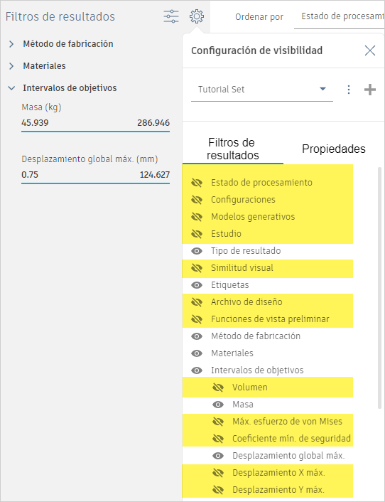 filtro de resultados