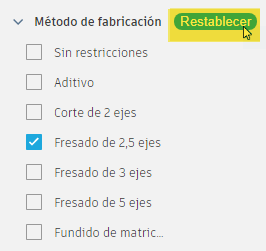 filtros de resultados: restablecer filtros