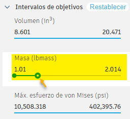 cuadro de diálogo intervalo de objetivos - intervalo de masa