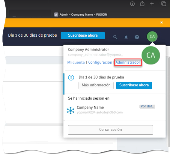menú de administrador