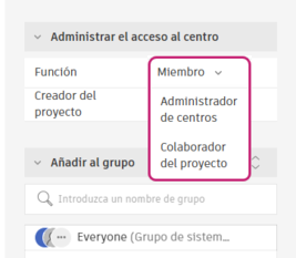 menú desplegable de funciones del miembro