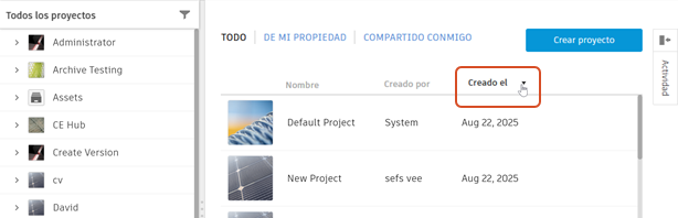 haga clic en encabezado