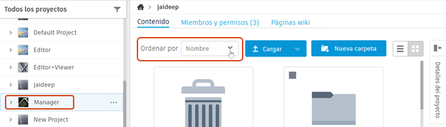 menú de ordenación